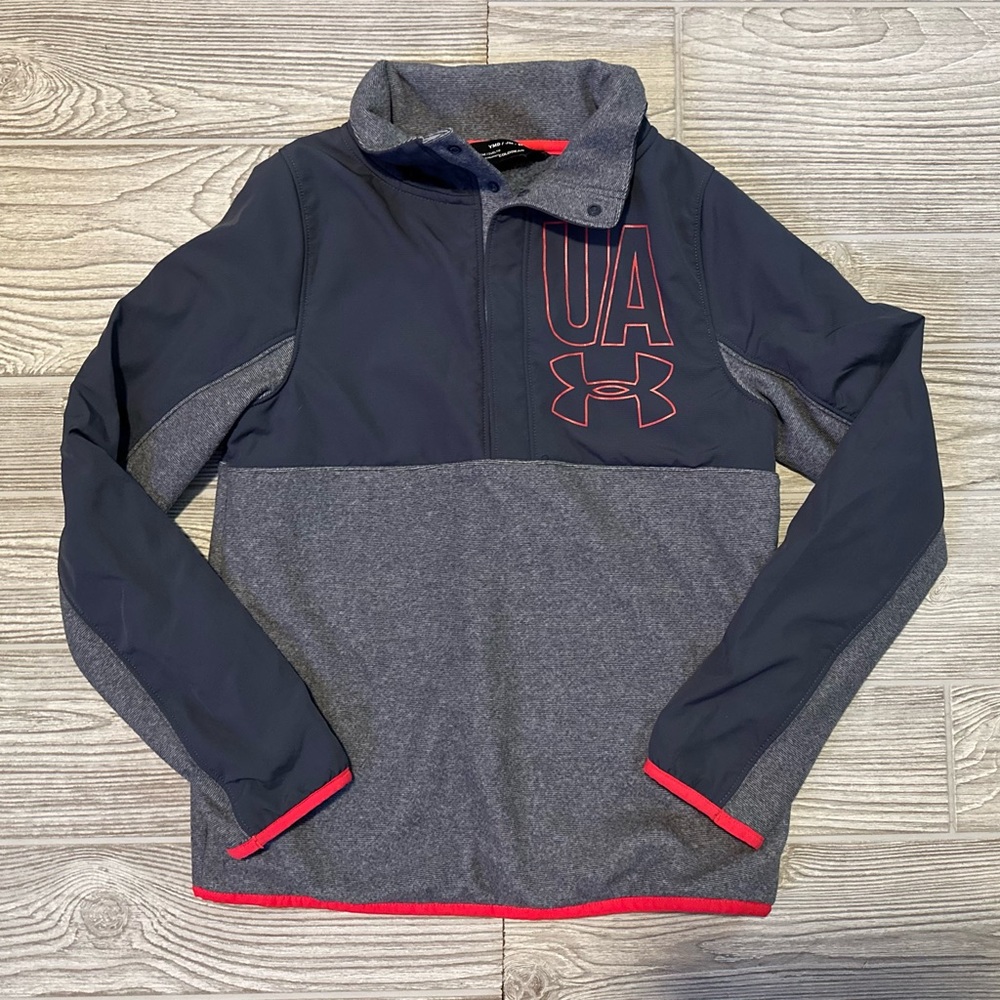 Girls Under Armour ColdGear Steel Blue Pullover 3/4 Button Up Youth Size Medium